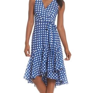 Eliza J Blue and White Ruffled High-Low Sundress